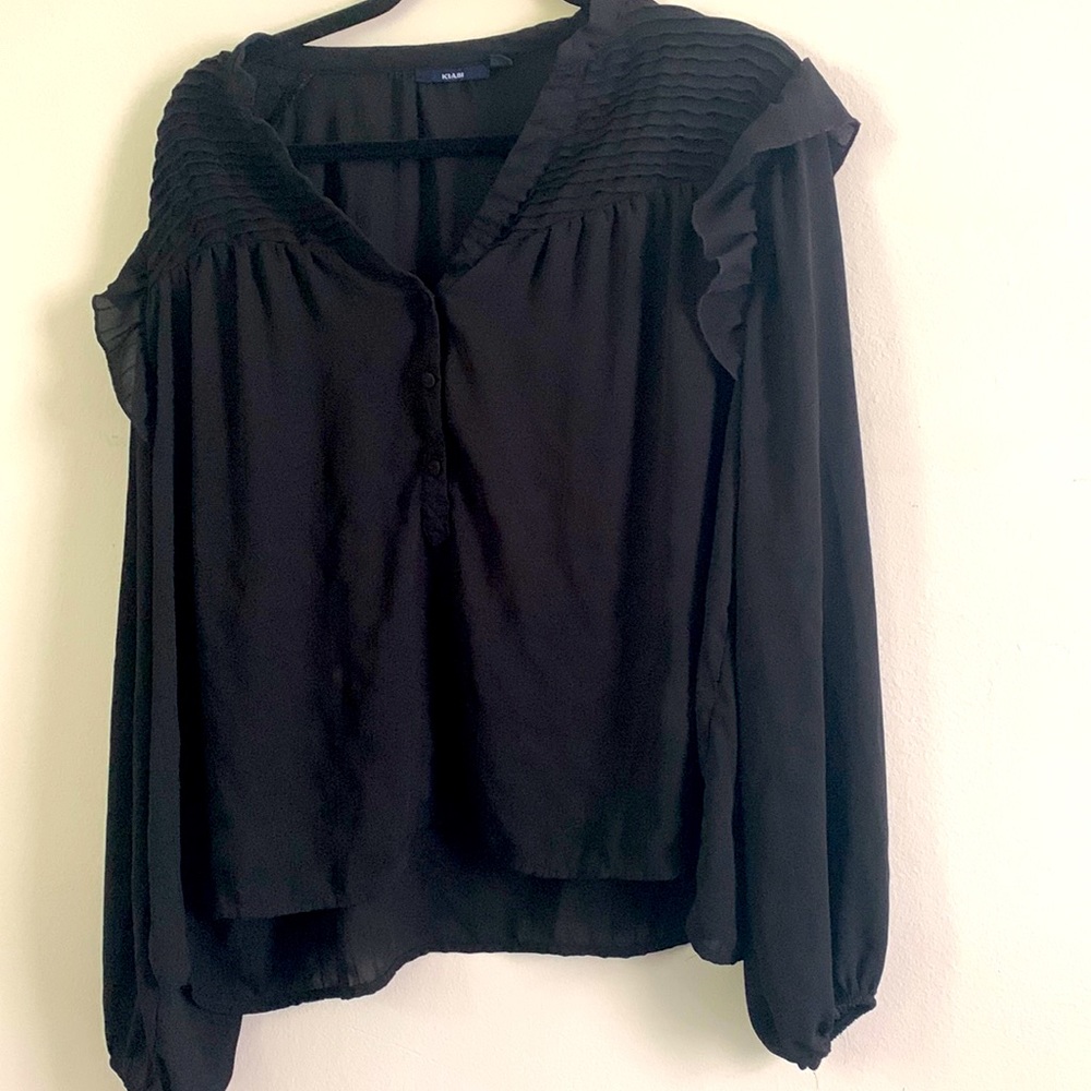 French brand black blouse, jolie mange, with neckline